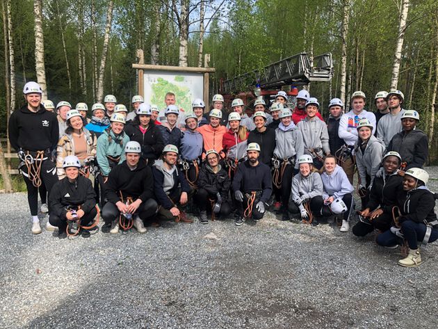 Group of students prepared to climb.