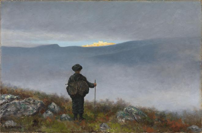 Theodor Kittelsens maleri av Askeladden som ser mot Soria Moria slott.