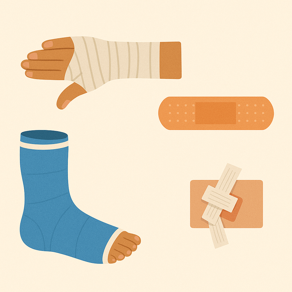 Bandage, adhesive plaster, cast, closure strips