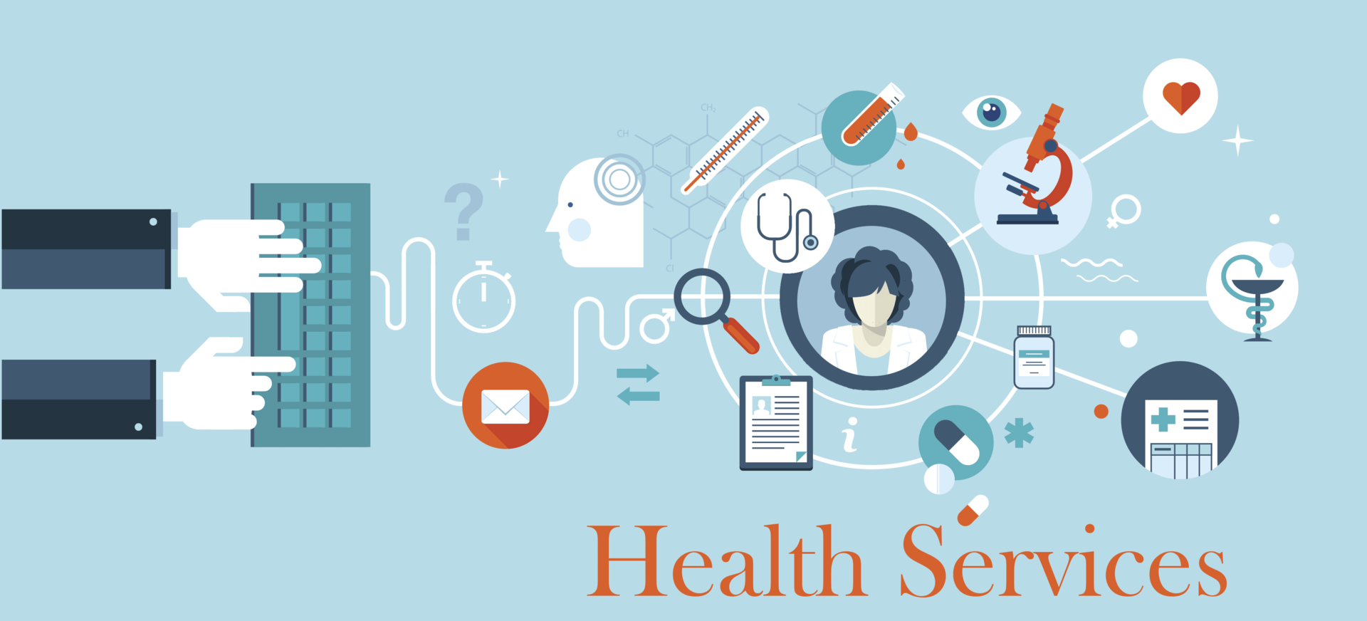 Ilustration of person using computer connecting to health services