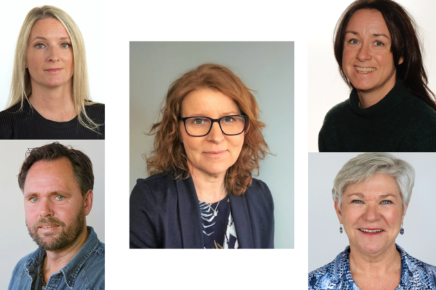 Collagebilde med profilbilder av de fem representantene fra HVO. 