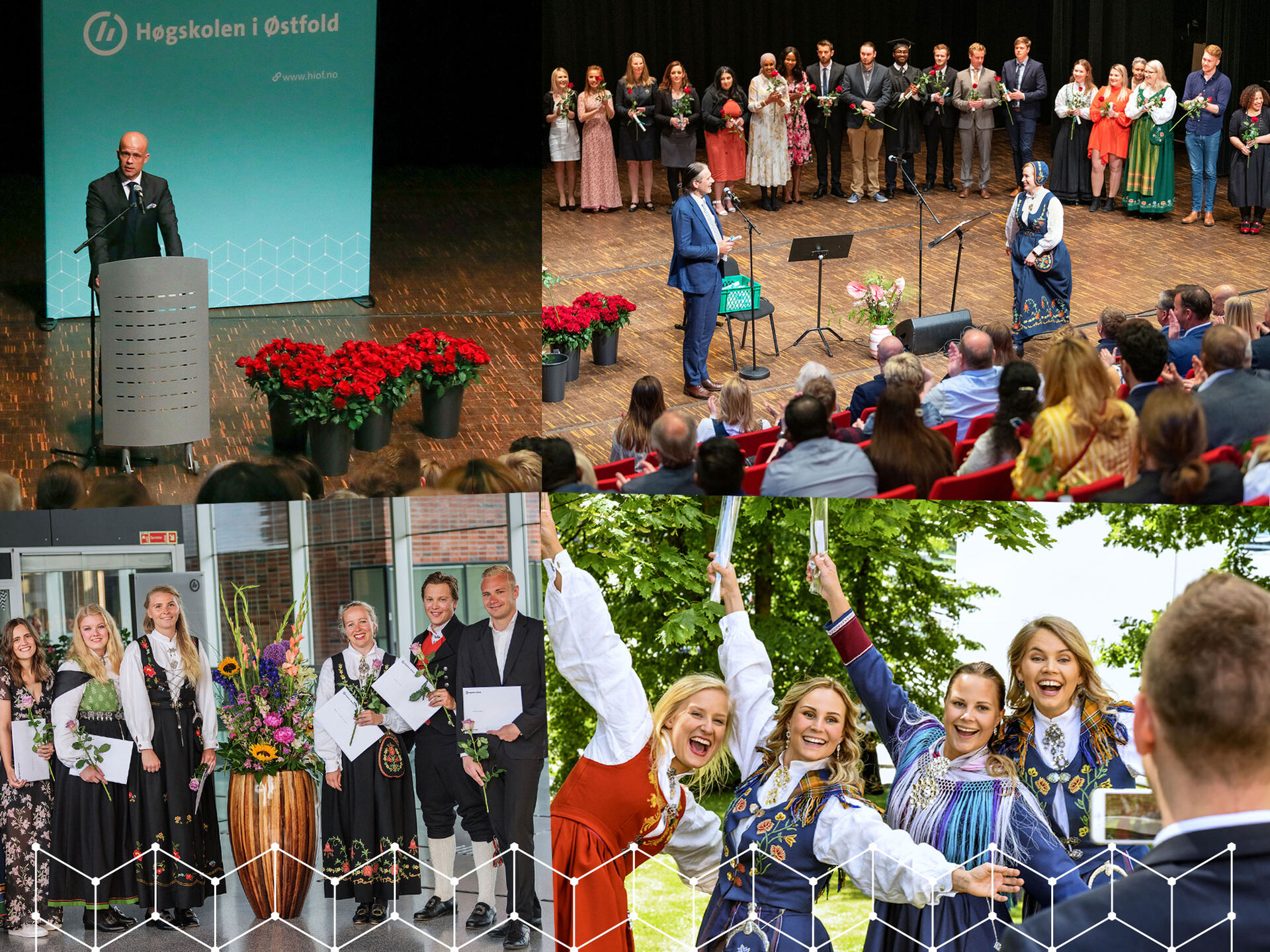 Collage of 4 pictures from previous graduation ceremonies