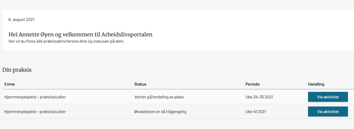 Startside/Dashbord i ALP