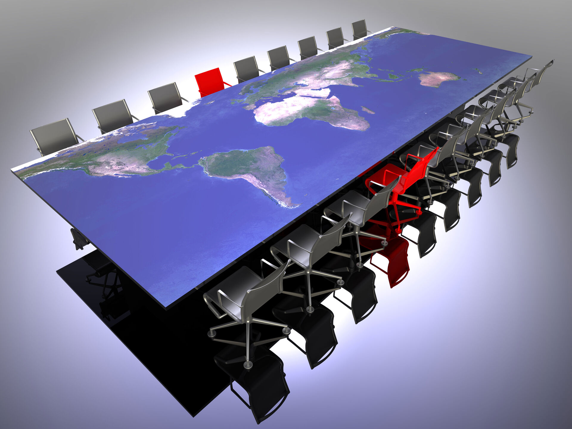 Meeting room with big table and world map printed on the table