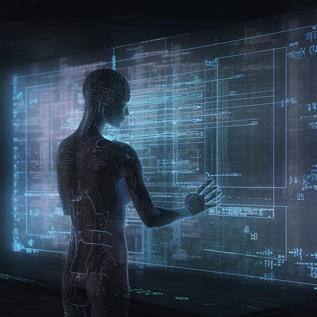 En AI person som ser på data i en database