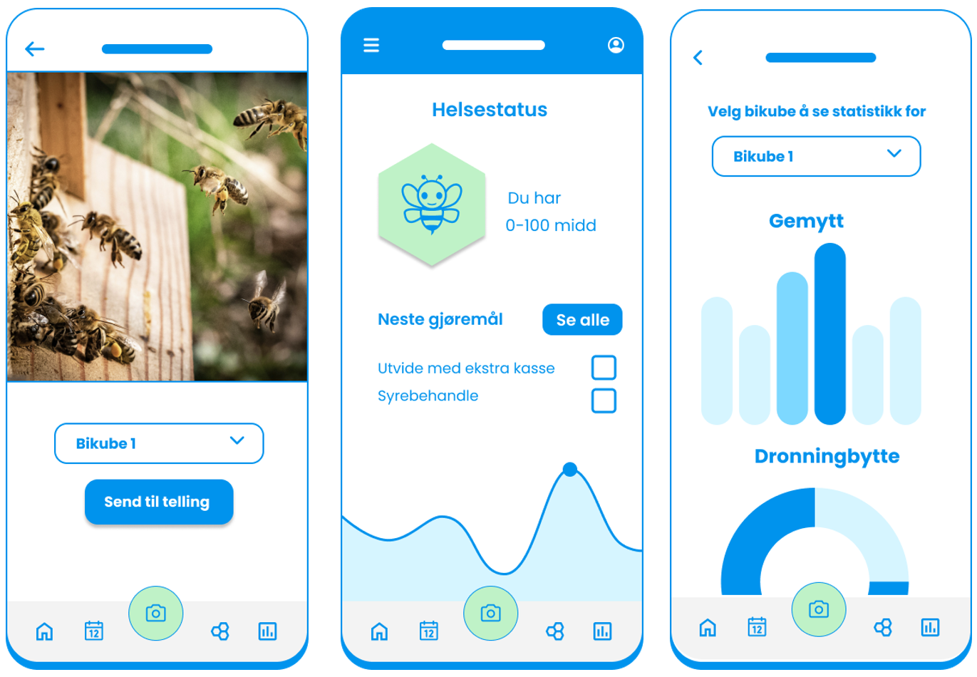Ved bruk av et kamera, kunstig intelligens og en mobilapp varsles birøktere om midd og sykdom i bikuben. Foto: Eksempelfoto fra appen i bikubeprosjektet. 