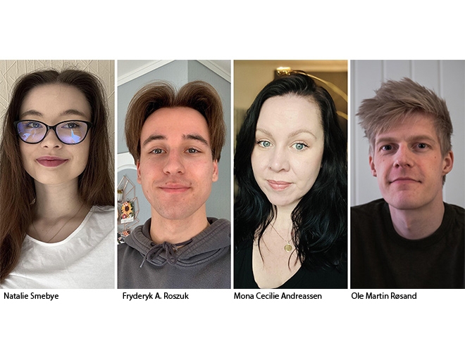 Bilde av de fire prosjektdeltakerne Fryderyk Andrzej Roszuk, Ole Martin Røsand, Natalie Smebye og Mona Cecilie Andreassen