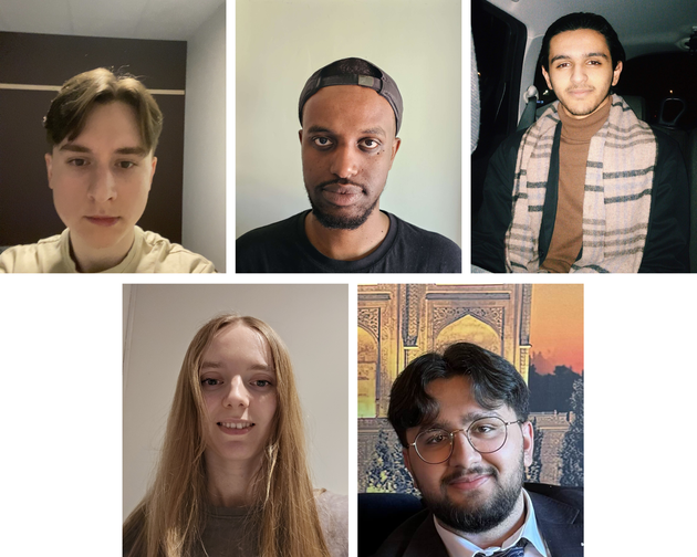 Rad 1 fra venstre; Husein Ramzanovitsj Alkhastov, Mahamed Abdullahi Guled, Sajad Adel Al-Zayadi. Rad 2 fra venstre; Ine Amalie Staack Gresholdt, Adyan Ali.