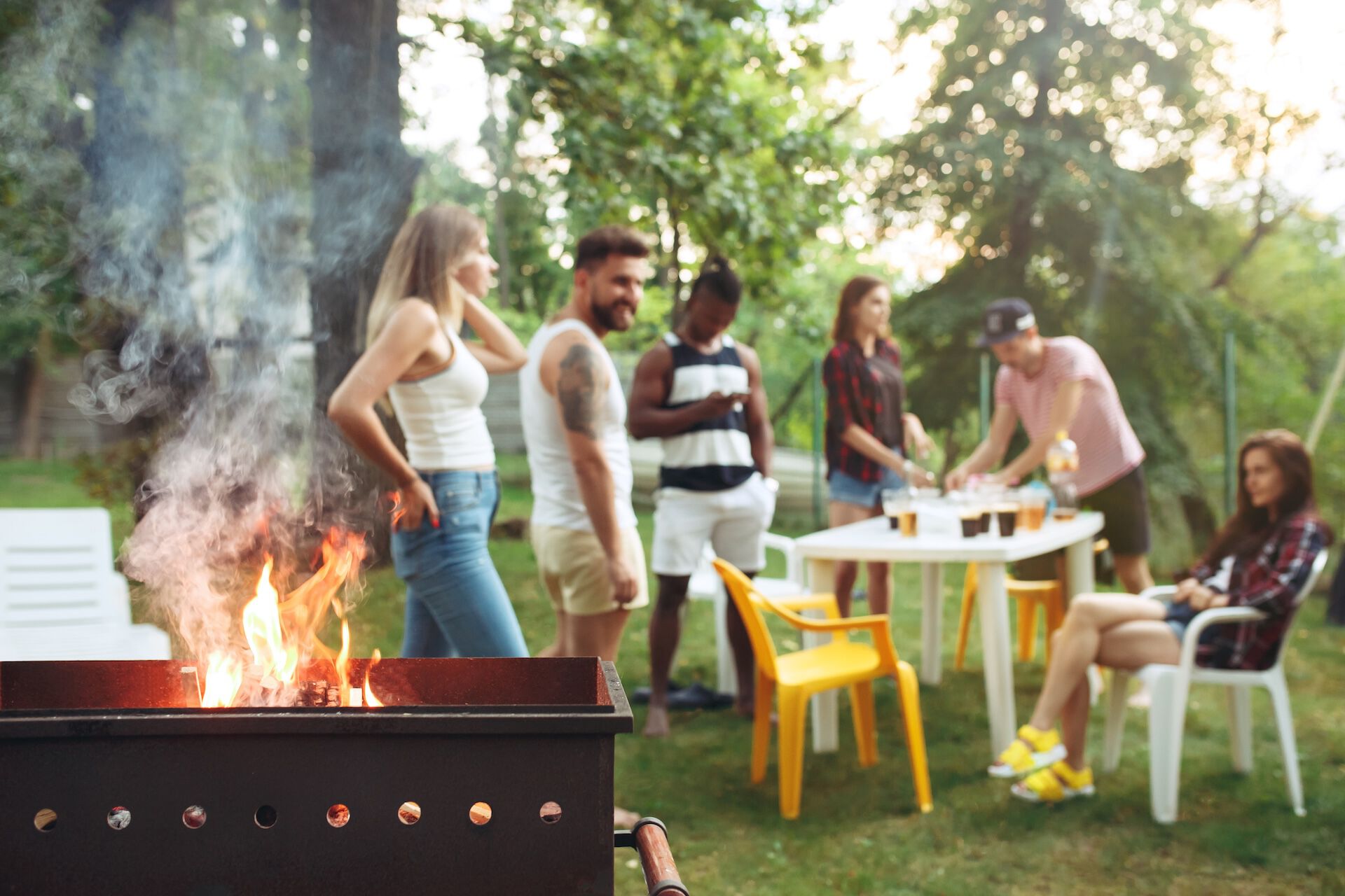 People at a Barbeque party. Photo. 
