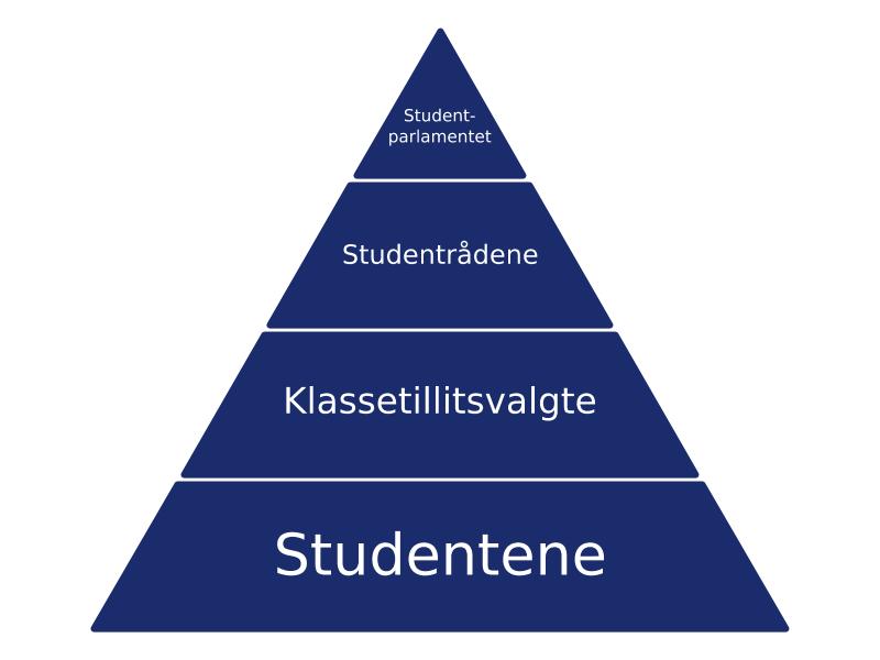 Dette er en pyramide. Nederst er studentene, så kommer tillitsvalge, så studentrådene og til slutt studentparlamentet. Det viser den hierarkiske modellen til SpiØ. Studentene er den viktigste parten.