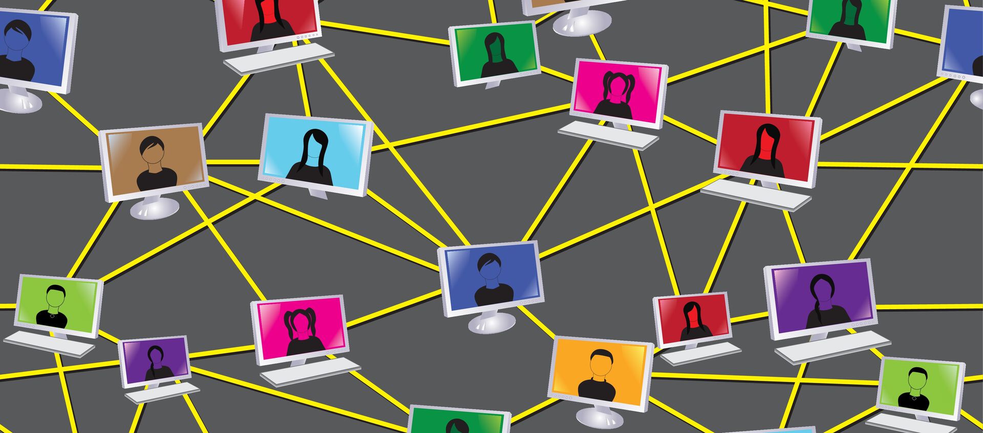 Icon web of people on connected screens