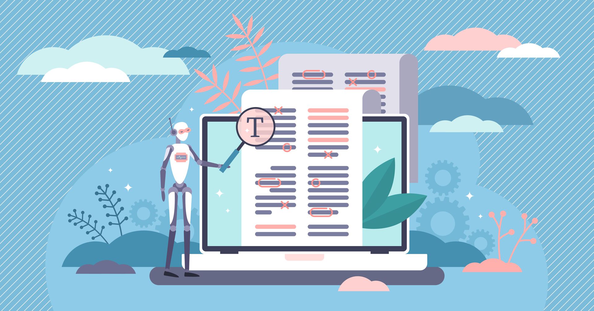 Robot proofreading text on computer screen