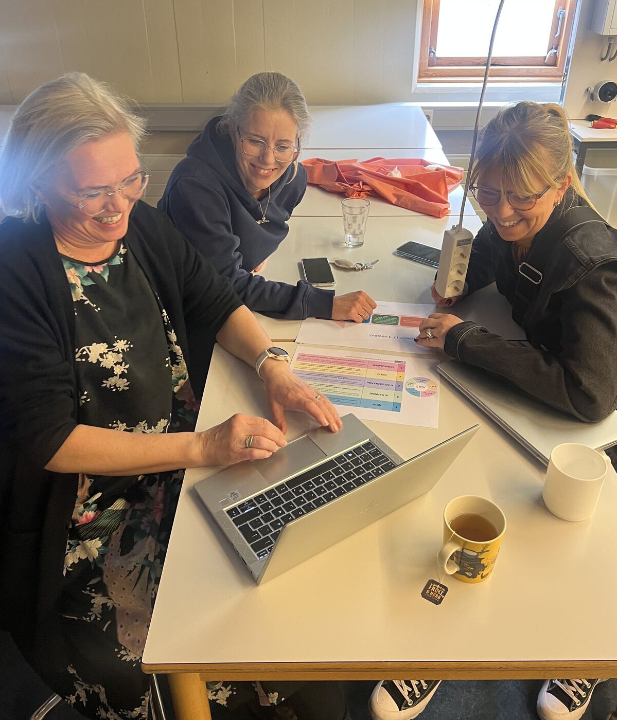 Three teachers working in a group together.