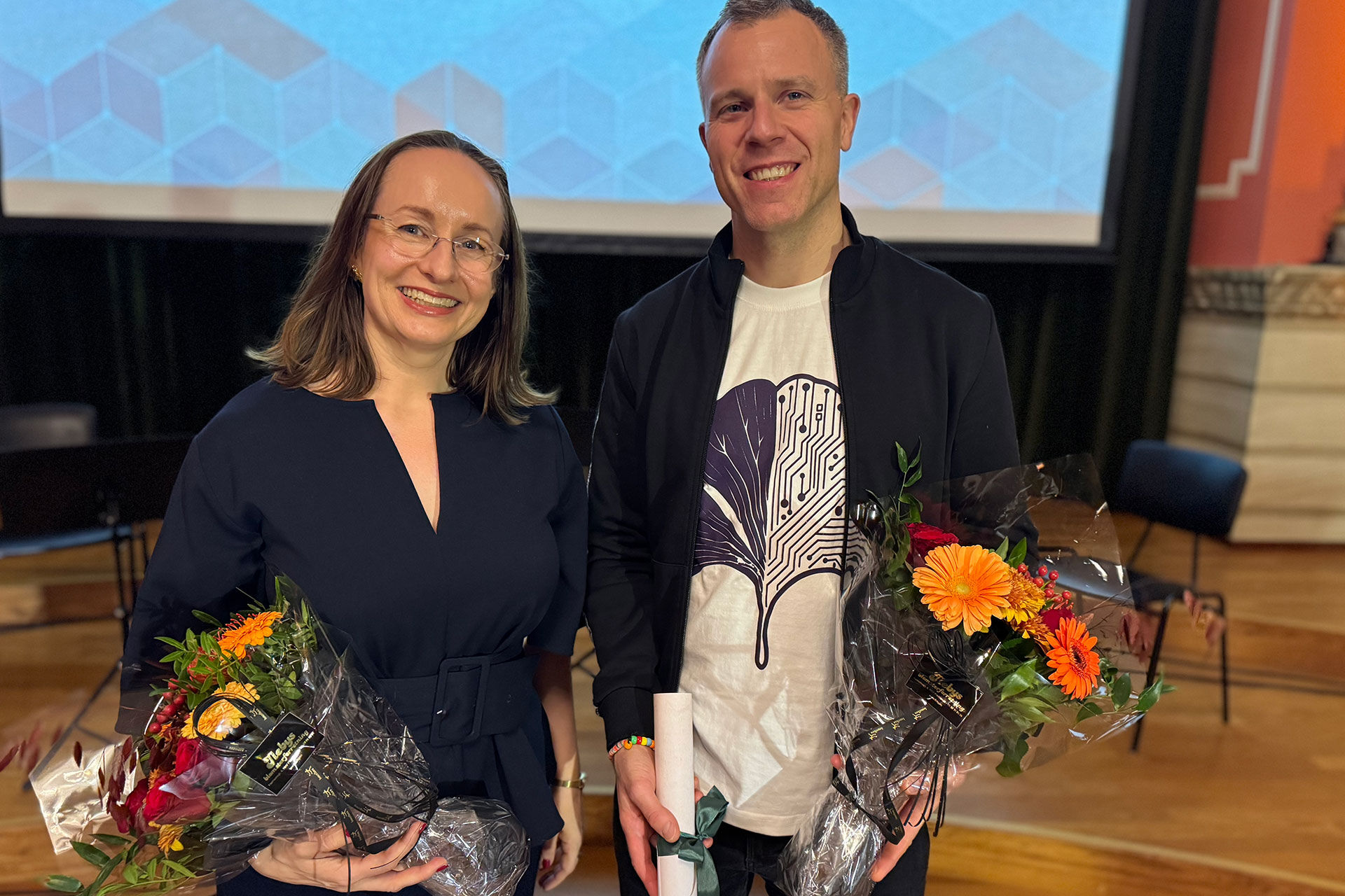 Professor Stefano Nichele og førsteamanuensis Leonora Onarheim Bergsjø var begge initiativtakere til Østfold AI-hub ved Høgskolen i Østfold.