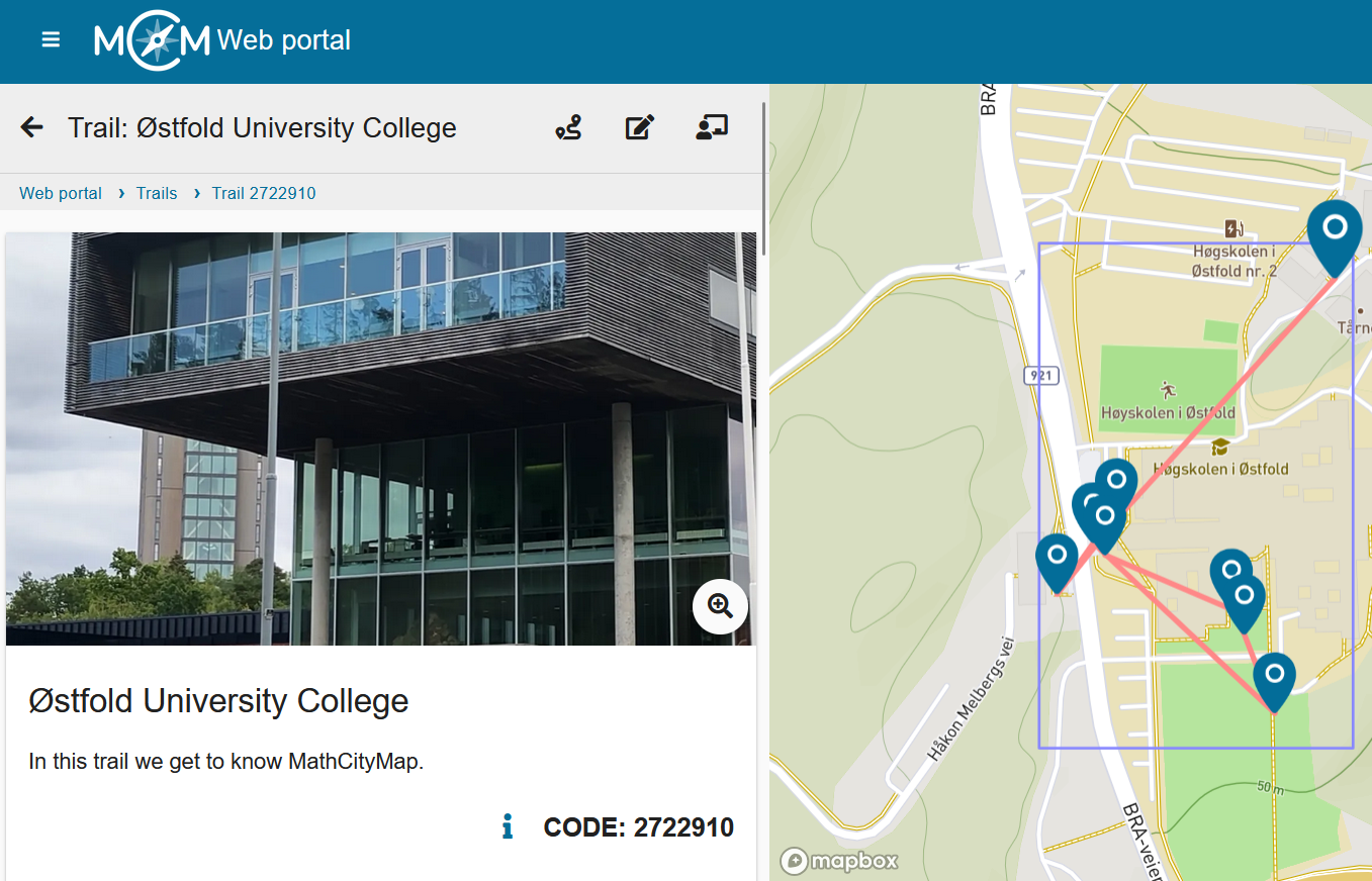 Illustrerer hvordan MathCityMap ser ut når studentene åpnet den på dagen. 