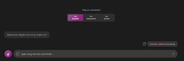 skjermutklipp av bing chat