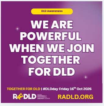 Bildet viser en pitch for den internasjonale DLD-dagen 16. oktober 2026. Teksten på bildet er: "DLD awareness. We are powerful when we join together for DLD".