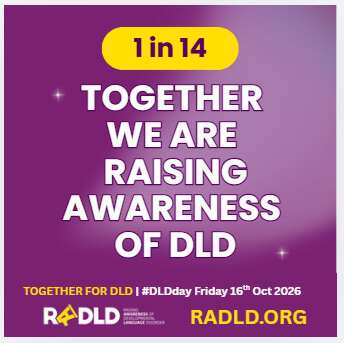 Bildet viser en pitch for den internasjonale DLD-dagen 16. oktober 2026. Teksten på bildet er: "1 in 14. Together we are raising awareness".
