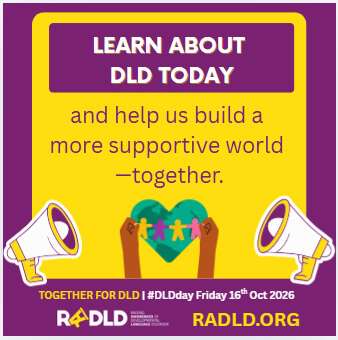 Bildet viser en pitch for den internasjonale DLD-dagen 16. oktober 2026. Teksten på bildet er: "Learn about DLD today and help us build a more supportive world - together".