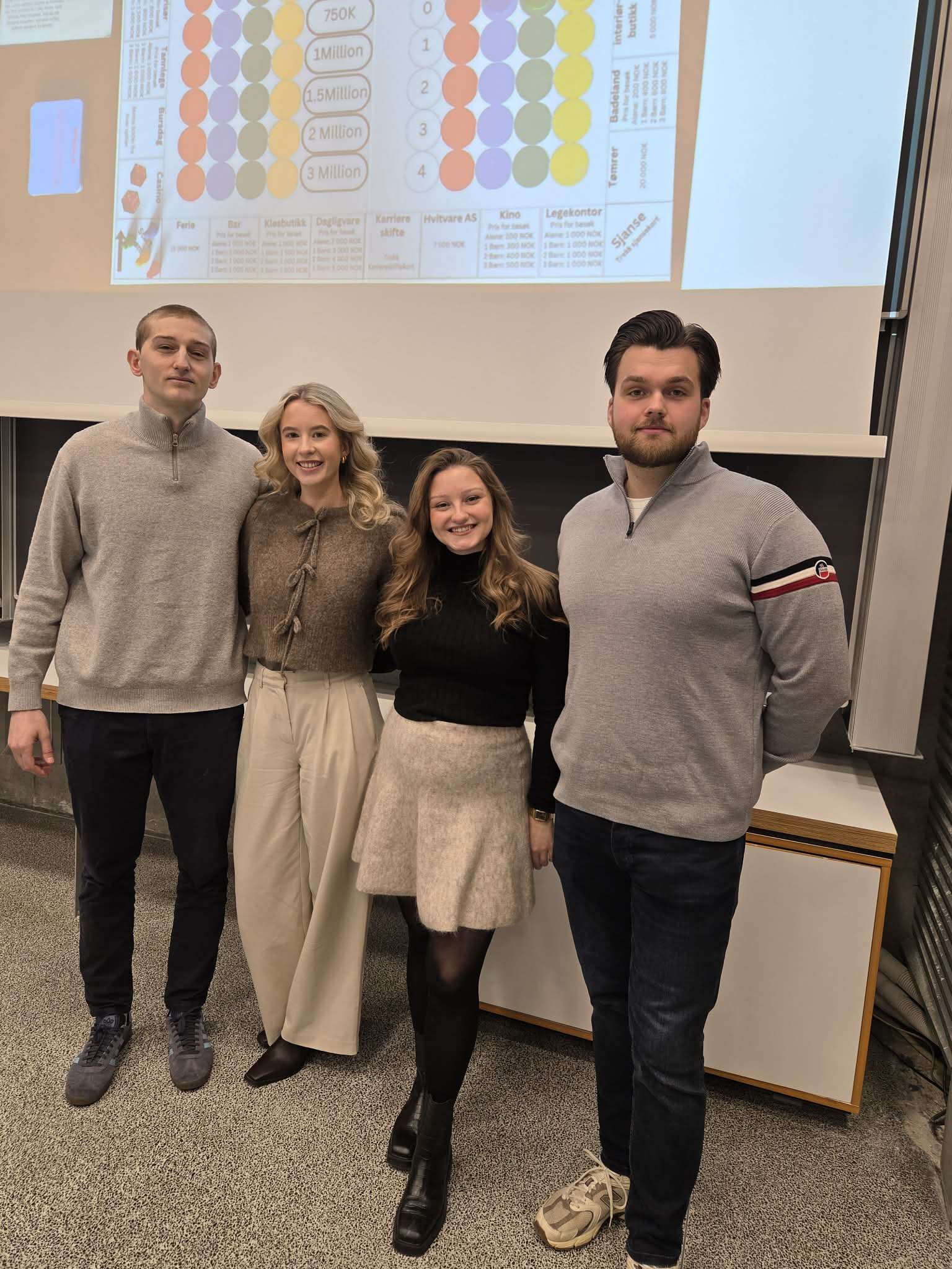 Benjamin, Karoline, Dina og Ole som delte sine erfaringer med amsterarbeidet.