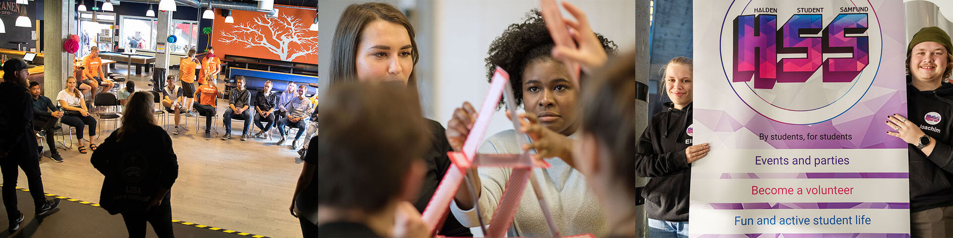Denne bildemiksen viser foto av studentliv på kveldstid i Halden og Fredrikstad