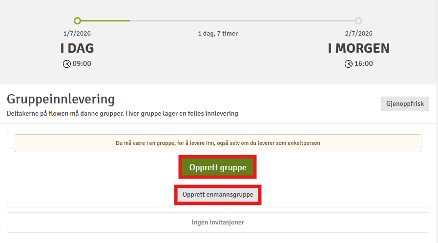 "Opprett gruppe" knapp i WISEflow
