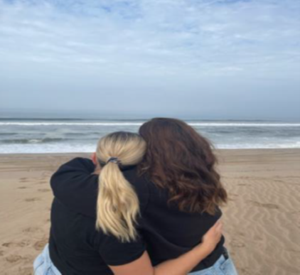 To kvinnelige studenter bakfra hav himmel strand