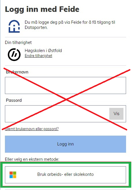 Skjermdump - Innloggingsbilde av Feide