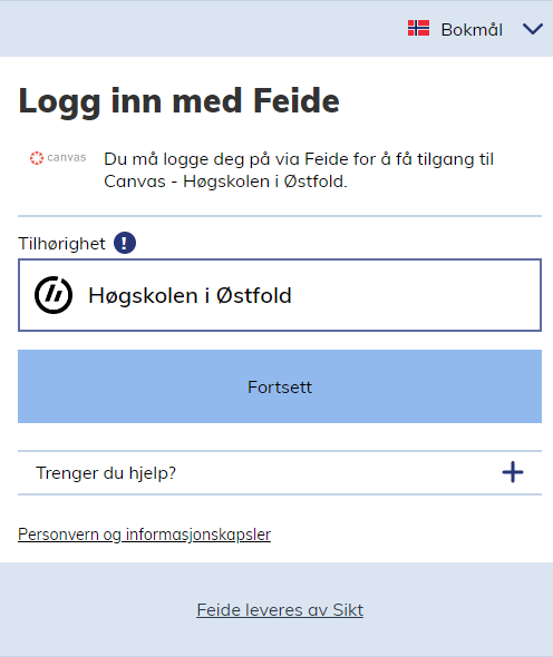 Bilde som viser valg av tilhørighet i Feide