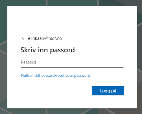 Bilde som viser passordfelt ved pålogging