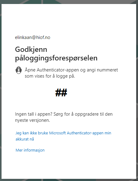 Bilde som viser 2-faktor forespørsel ved pålogging