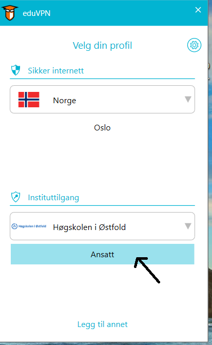 Velg Norge og Høgskolen i Østfold som institusjon