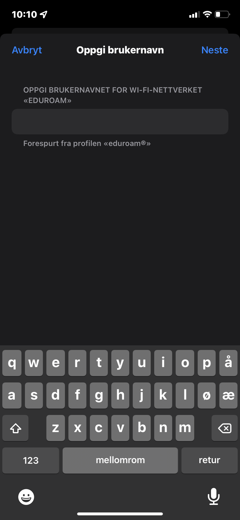 Bilde som viser pålogging til eduroam