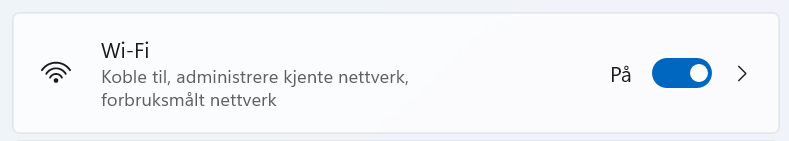 Bilde som viser "Wi-Fi" knapp i innstillinger