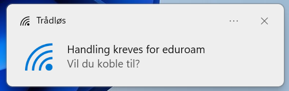 Bilde som viser "Handling kreves for eduroam"