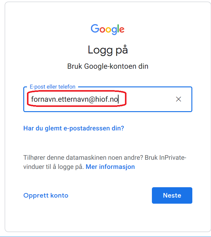 Logg på med fornavn.etternavn@hiof.no