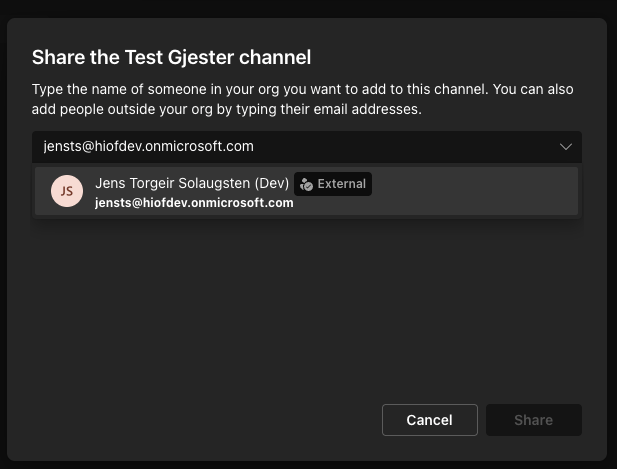 Dialogboksen Share the ... channel