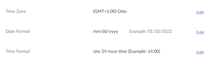 Rediger Time Zone og Time Format