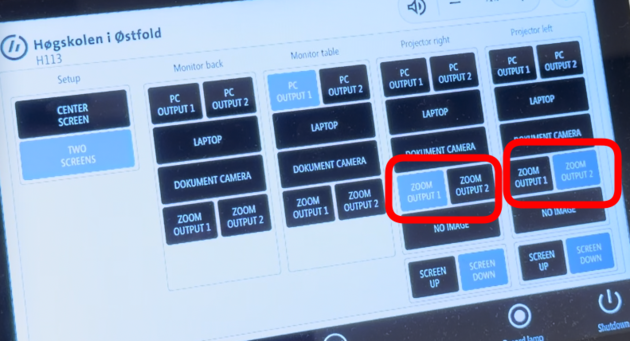 Projektorvalg på styrepanel