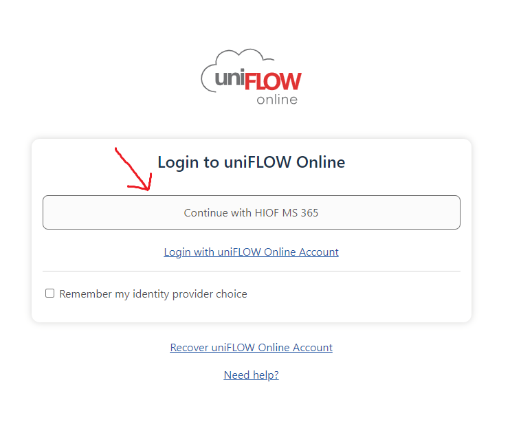 Skjermbilde som viser påloggingssiden for uniFLOW Online